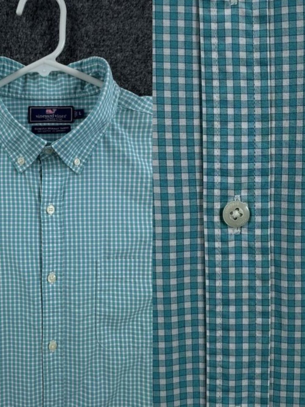 Vineyard Vines Slim Fit Murray Check Button-Down Cotton Spandex Green Mens White